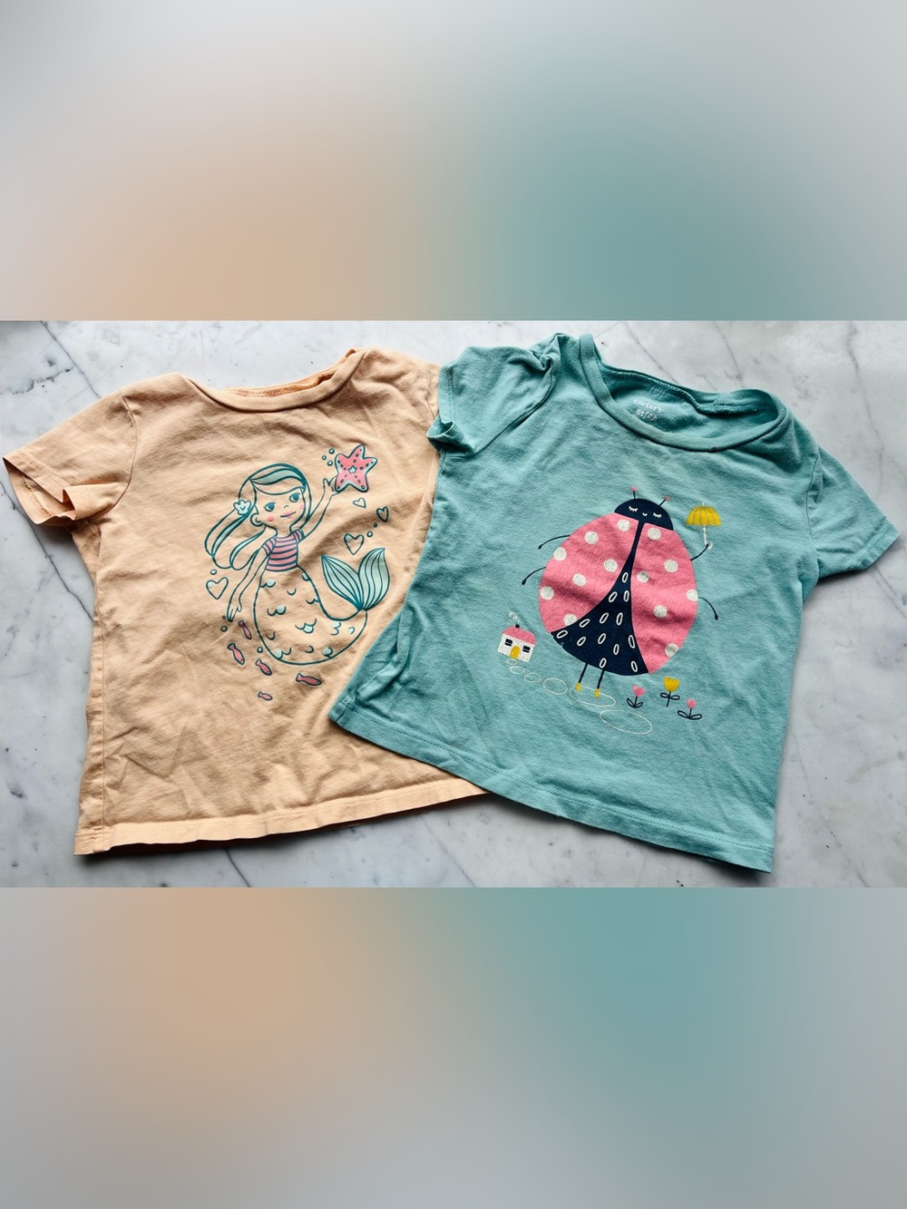 Carter's Set of 2 Short Sleeve Graphic Tees - Orange Mermaid & Turquoise Ladybug